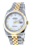 Rolex Datejust 36 White Roman Dial Fluted 18K Gold Two Tone Jubilee Watch 116233