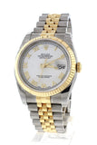 Rolex Datejust 36 White Roman Dial Fluted 18K Gold Two Tone Jubilee Watch 116233