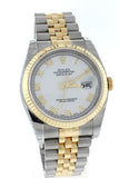 Rolex Datejust 36 White Roman Dial Fluted 18K Gold Two Tone Jubilee Watch 116233