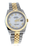 Rolex Datejust 36 White Roman Dial Fluted 18K Gold Two Tone Jubilee Watch 116233