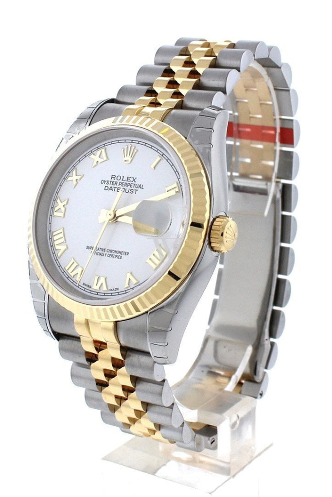 Rolex Datejust 36 White Roman Dial Fluted 18K Gold Two Tone Jubilee Watch 116233