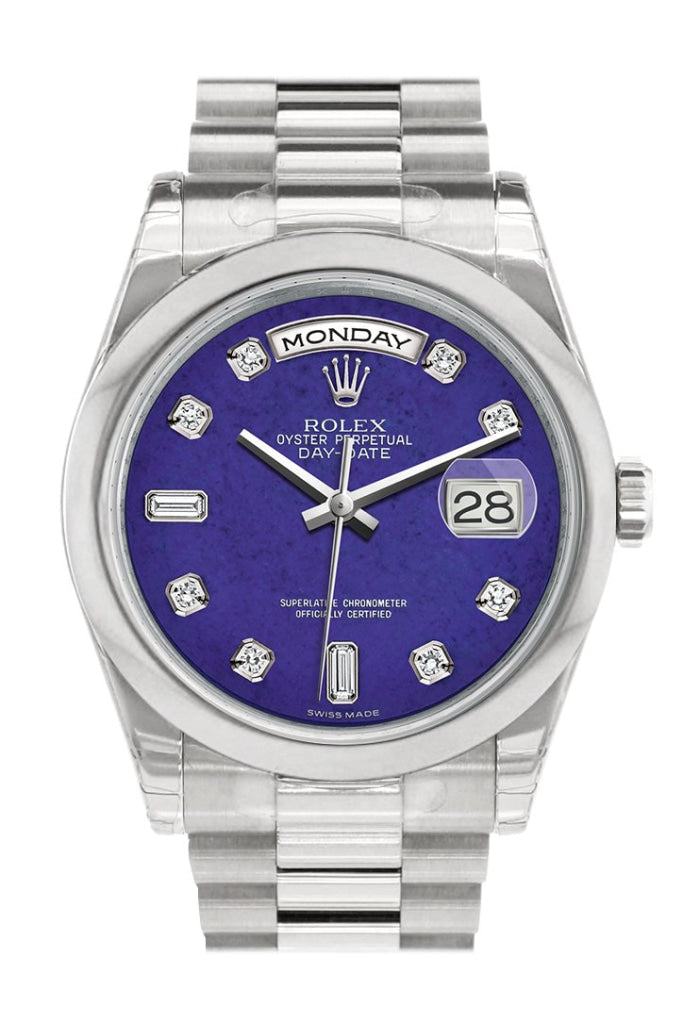 Rolex Day Date 36 Lapis Lazuli Diamond President White Gold 118206 WatchGuyNYC