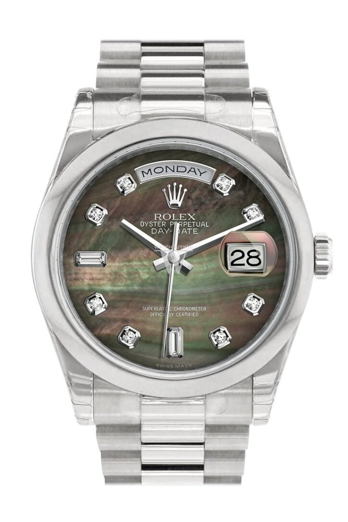 Rolex Day Date 36 Black Mother Of Pearl Set With Diamonds Dial President Mens Watch 118206