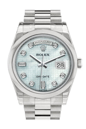 Rolex Day Date 36 Platinum Mother Of Pearl With Oxford Motif Set Diamonds Dial President Mens Watch