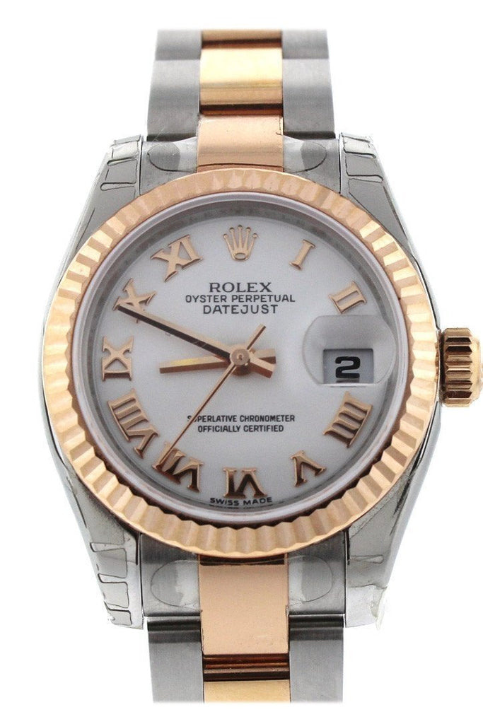 Rolex Datejust 26 White Roman Dial Rose Gold Ladies Watch 179171 / None