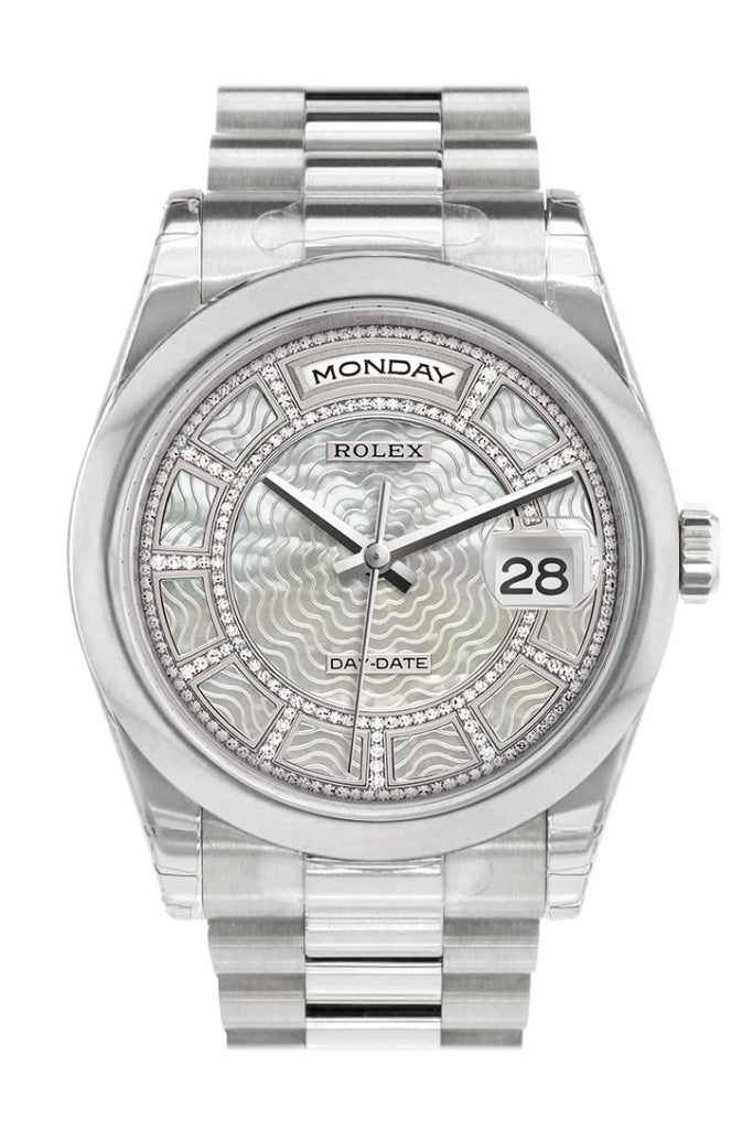 Rolex Day Date 36 Carousel Of White Mother Pearl Dial President Mens Watch 118206