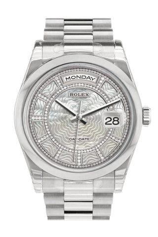 Rolex Day Date 36 Carousel Of White Mother Pearl Dial President Mens Watch 118206