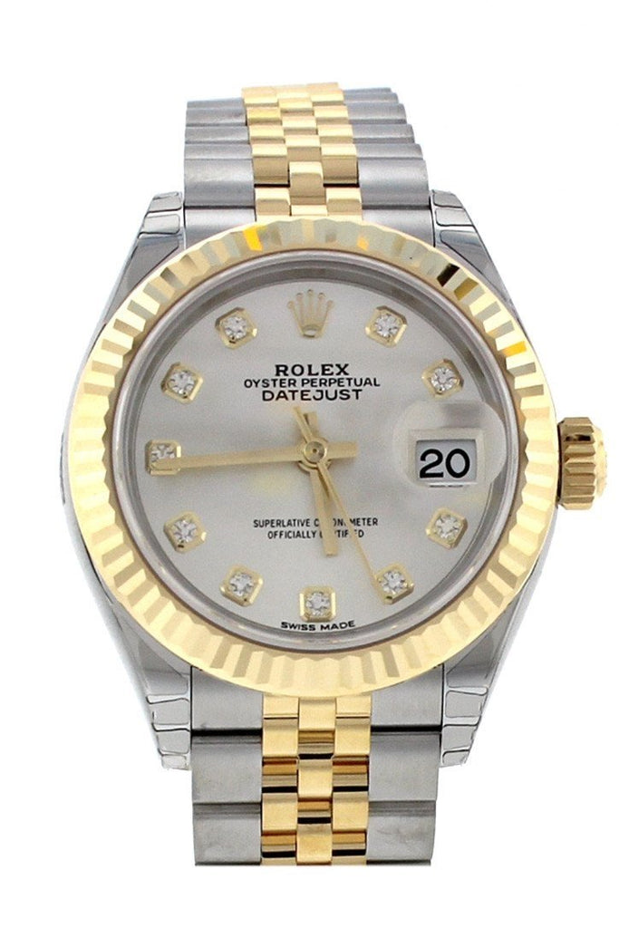 Rolex Datejust 28 Silver Diamond Dial Fluted Yellow Gold Two Tone Jubilee Ladies Watch 279173 / None