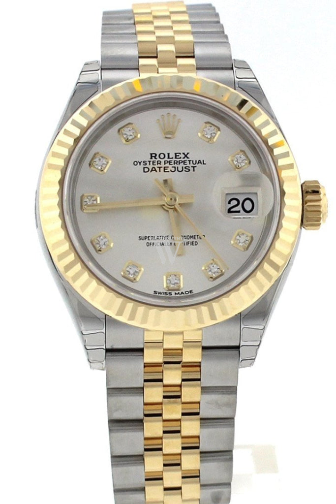 ROLEX 279173 Datejust 28 Silver Diamond Dial Gold Ladies | WatchGuyNYC