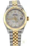 Rolex Datejust 28 Silver Diamond Dial Fluted Yellow Gold Two Tone Jubilee Ladies Watch 279173