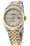 Rolex Datejust 28 Silver Diamond Dial Fluted Yellow Gold Two Tone Jubilee Ladies Watch 279173