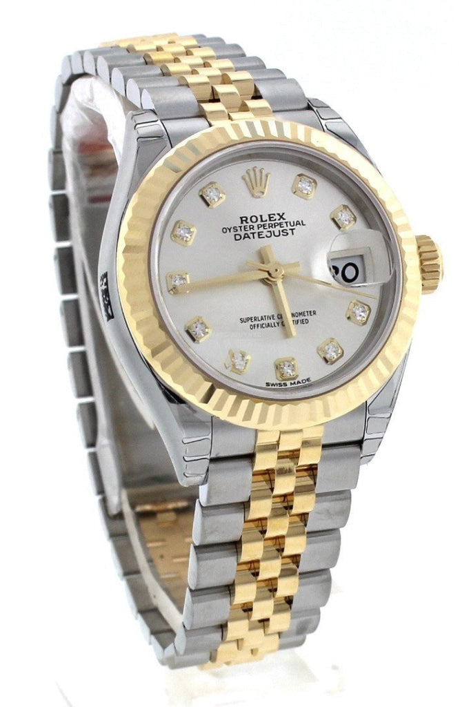 ROLEX 279173 Datejust 28 Silver Diamond Dial Gold Ladies | WatchGuyNYC