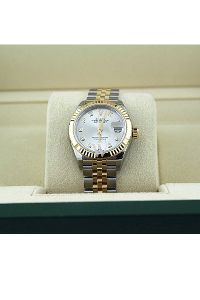 ROLEX 279173 Datejust 28 Silver Diamond Dial Gold Ladies | WatchGuyNYC