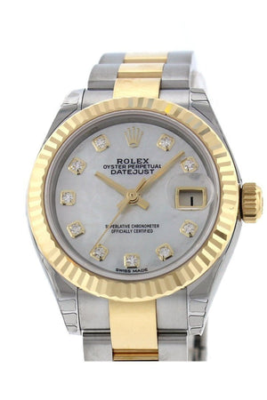 Rolex Datejust 28 Mother Of Pearl 9 Diamonds Set In Star Dial Fluted Yellow Gold Two Tone Ladies