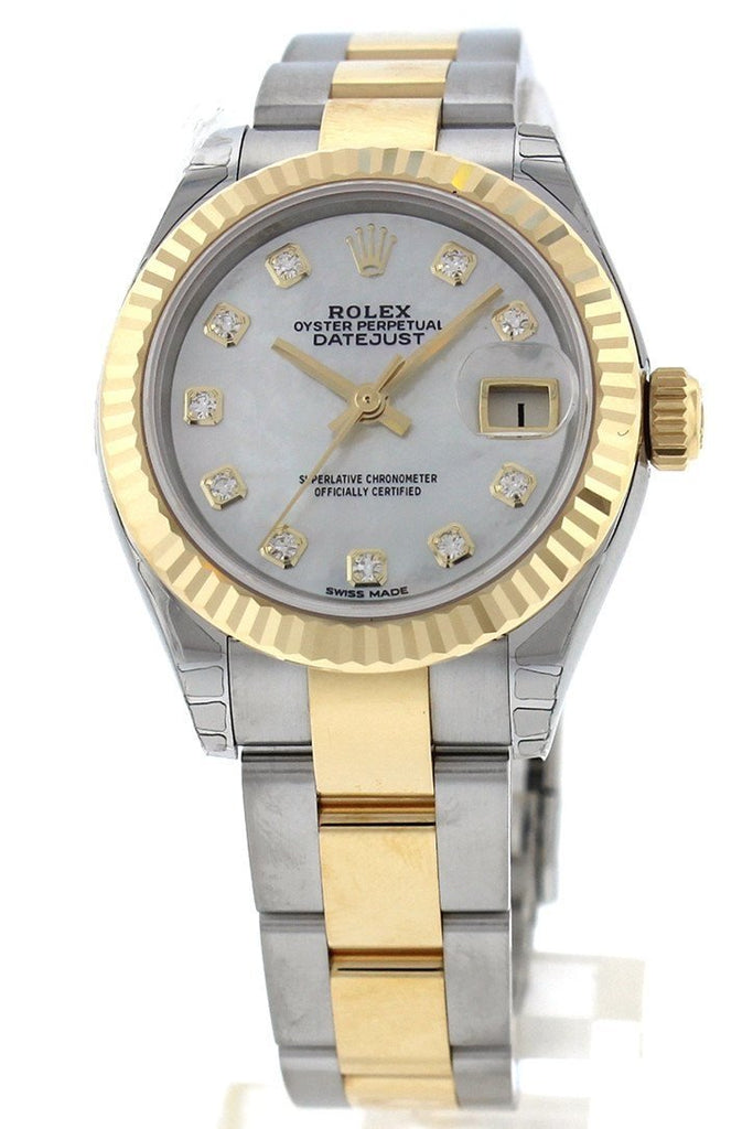 Rolex Datejust 28 Mother Of Pearl 9 Diamonds Set In Star Dial Fluted Yellow Gold Two Tone Ladies
