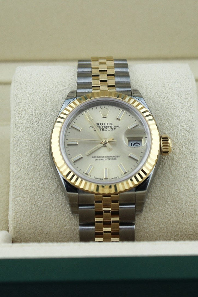 Rolex Datejust 28 Champagne Dial Fluted Yellow Gold Two Tone Jubilee Ladies Watch 279173