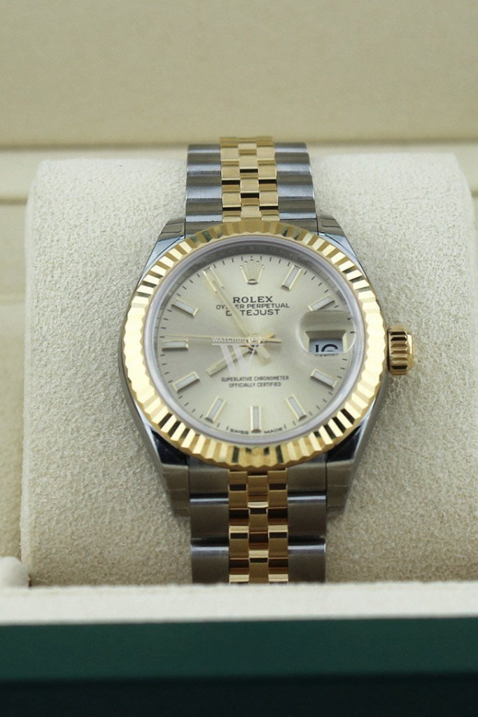 Rolex Datejust 28 Champagne Dial Fluted Yellow Gold Two Tone Jubilee Ladies Watch 279173