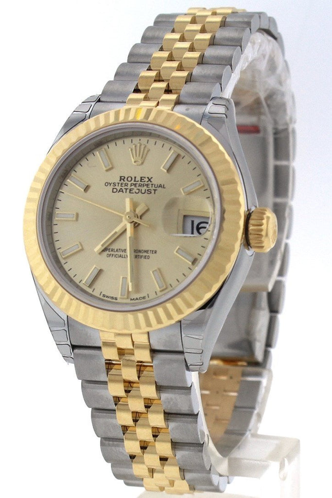 Rolex Datejust 28 Champagne Dial Fluted Yellow Gold Two Tone Jubilee Ladies Watch 279173