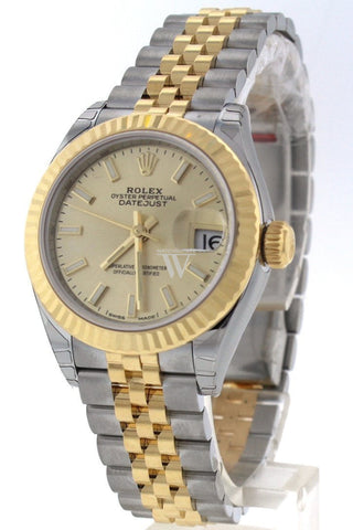 Rolex Datejust 28 Champagne Dial Fluted Yellow Gold Two Tone Jubilee Ladies Watch 279173