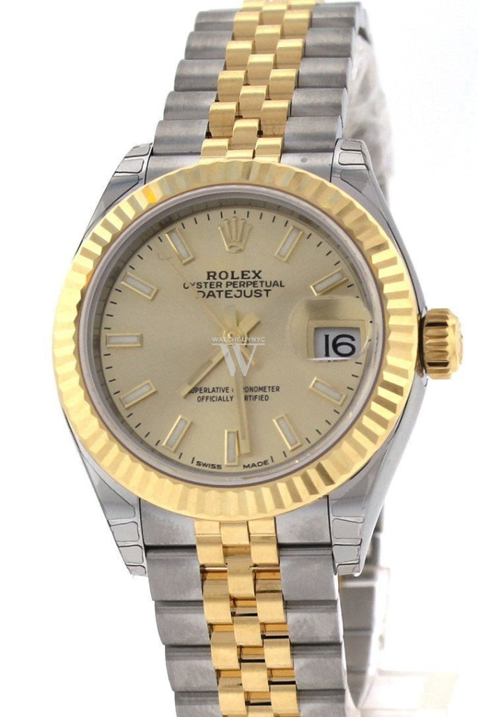 Rolex Datejust 28 Champagne Dial Fluted Yellow Gold Two Tone Jubilee Ladies Watch 279173