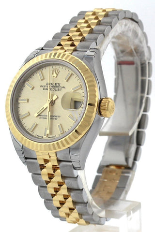 Rolex Datejust 28 Champagne Dial Fluted Yellow Gold Two Tone Jubilee Ladies Watch 279173