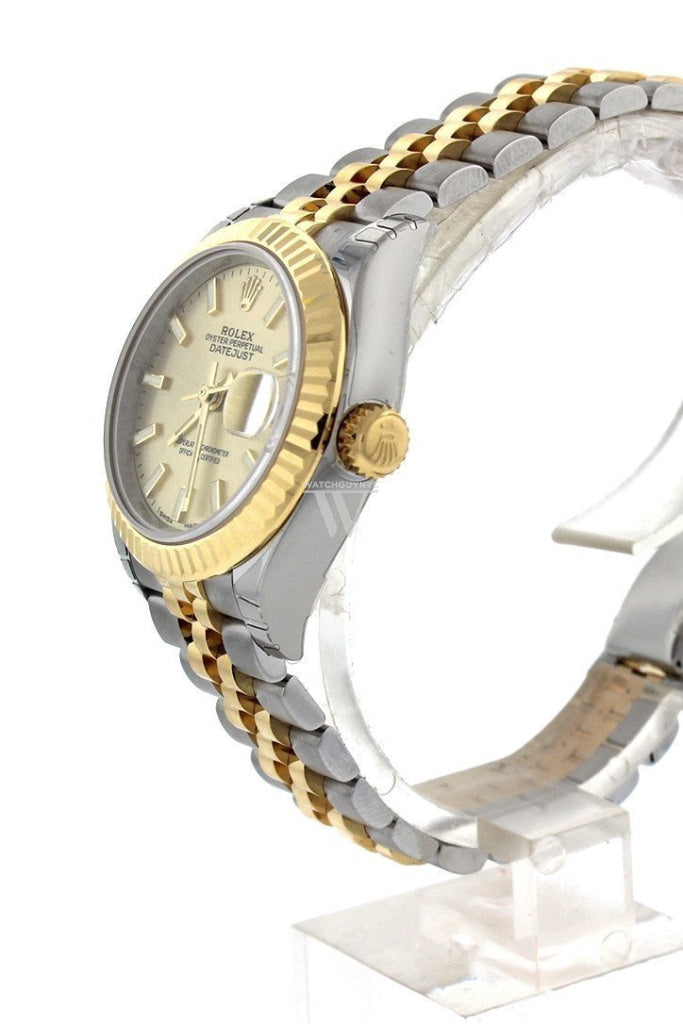 Rolex Datejust 28 Champagne Dial Fluted Yellow Gold Two Tone Jubilee Ladies Watch 279173