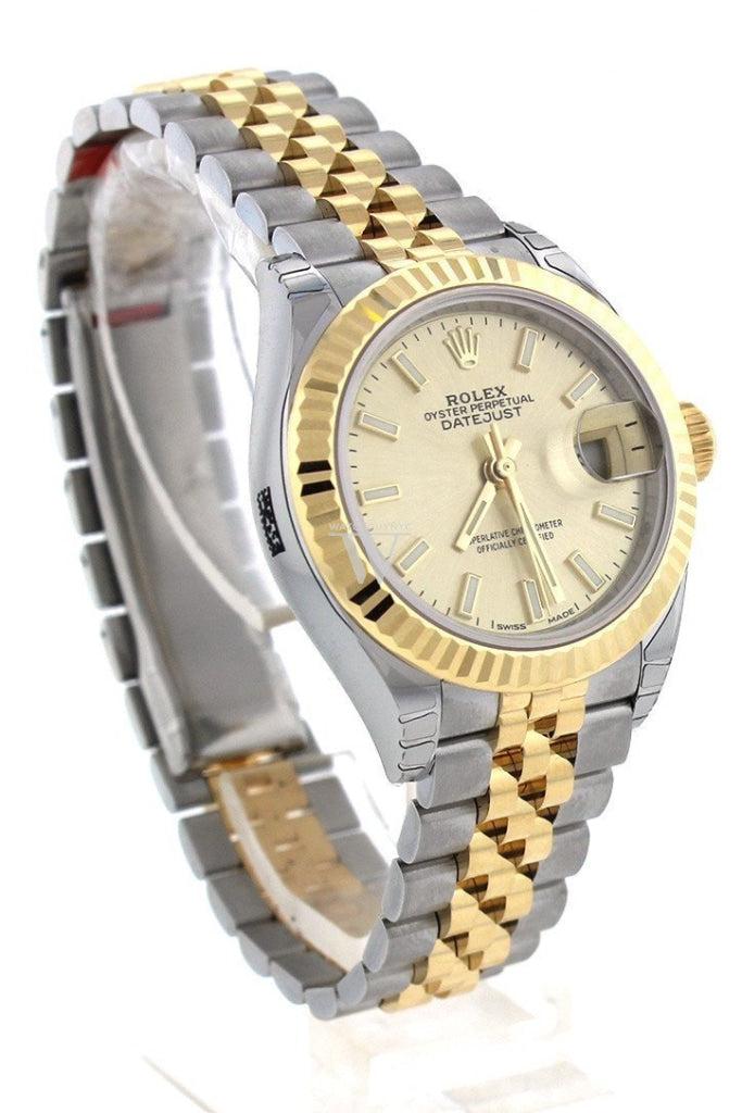 Rolex Datejust 28 Champagne Dial Fluted Yellow Gold Two Tone Jubilee Ladies Watch 279173