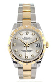 Rolex Datejust 31 Silver Diamond Dial Bezel 18K Gold Two Tone Ladies 178343 Watch