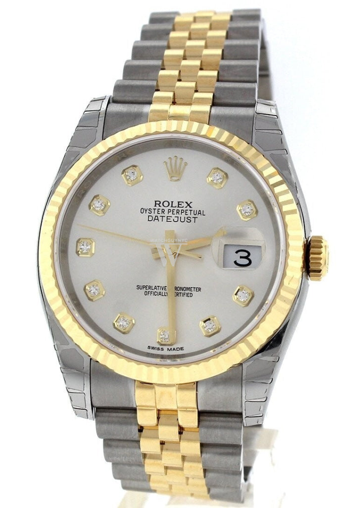 Rolex 116233 Datejust 36 Silver 10 Diamonds 18k Gold WatchGuyNYC New York