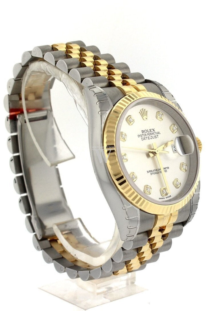Rolex 116233 Datejust 36 Silver 10 Diamonds 18k Gold WatchGuyNYC