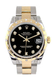 Rolex Datejust 31 Black Diamond Dial Diamond Bezel 18K Gold Two Tone Ladies 178343