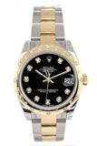 Rolex Datejust 31 Black Diamond Dial Bezel 18K Gold Two Tone Ladies 178343 Watch