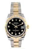 Rolex Datejust 31 Black Diamond Dial Bezel 18K Gold Two Tone Ladies 178343 Watch