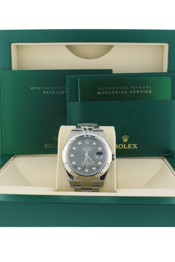 Rolex Datejust Ii 41 Rhodium Diamond Dial Mens Watch 116334
