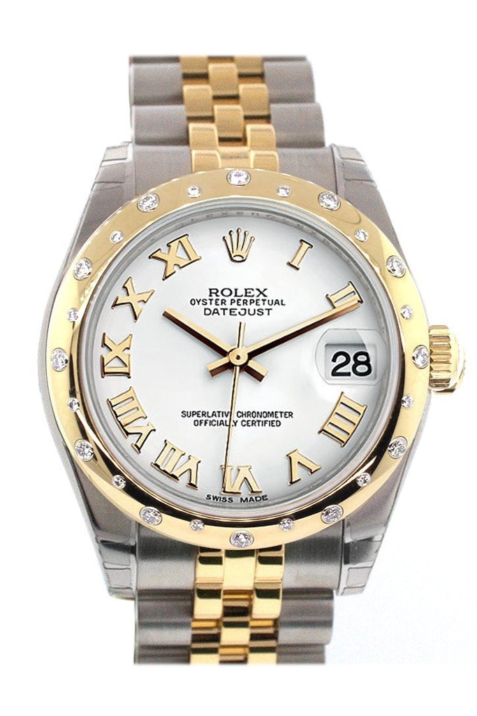 Rolex Datejust 31 White Roman Dial Diamond Bezel 18K Gold Two Tone Jubilee Ladies 178343 / None