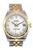 Rolex Datejust 31 White Roman Dial Diamond Bezel 18K Gold Two Tone Jubilee Ladies 178343