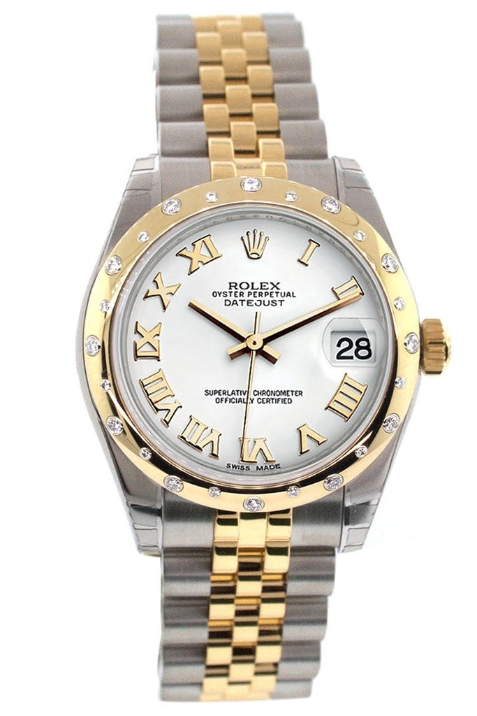 Rolex Datejust 31 White Roman Dial Diamond Bezel 18K Gold Two Tone Jubilee Ladies 178343 Watch