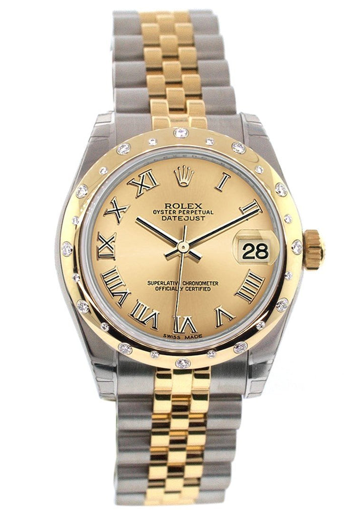 Rolex Datejust 31 Champagne Roman Dial Diamond Bezel 18K Gold Two Tone Jubileeladies 178343 Watch