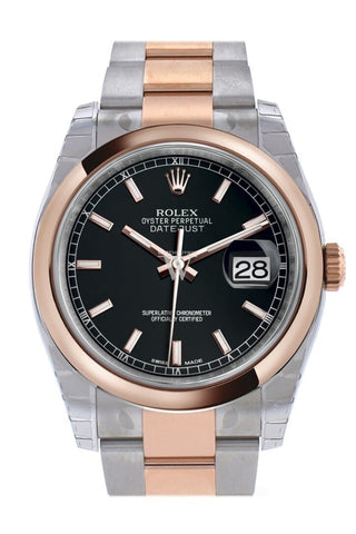 Rolex Datejust 36 Black Dial Steel And 18K Rose Gold Oyster Watch 116201 / None