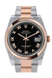 Rolex Datejust 36 Black Roman Dialsteel And 18K Rose Gold Oyster Watch 116201 / None