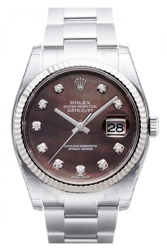 Rolex Datejust 36 Black Mother Of Pearl Diamond Dial Steel And 18K Gold Ladies Watch 116234
