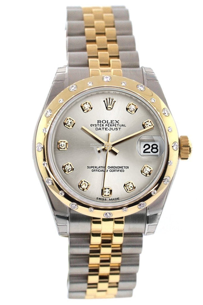 Rolex 178343 Datejust 31 Silver Diamond Dial Diamond Bezel Jubilee