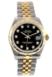 Rolex Datejust 31 Black Diamond Dial Bezel 18K Gold Two Tone Jubilee Ladies 178343 Watch