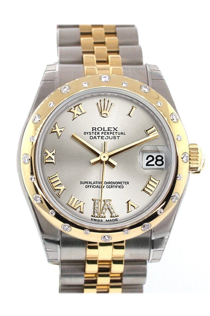 Rolex Datejust 31 Silver Roman Large Vi Diamond Dial Bezel 18K Gold Two Tone Jubilee Ladies 178343 /