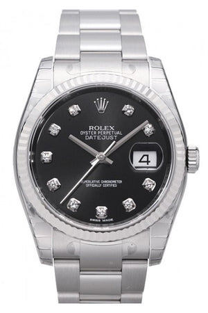 Rolex Datejust 36 Black Diamond Dial Steel And 18K Gold Unisex Watch 116234