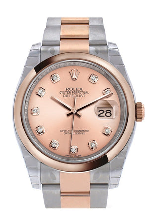 Rolex Datejust 36 Pink Set With Diamonds Dialsteel And 18K Rose Gold Oyster Watch 116201 / None
