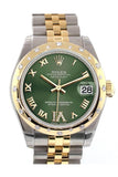 Rolex Datejust 31 Olive Green Roman Large VI Diamond Dial Diamond Bezel 18K Gold Two Tone Jubilee Ladies 178343