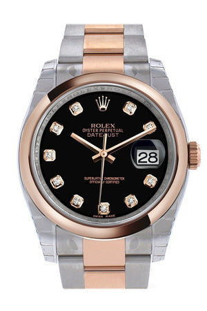 Rolex Datejust 36 Black Set With Diamonds Dialsteel And 18K Rose Gold Oyster Watch 116201 / None