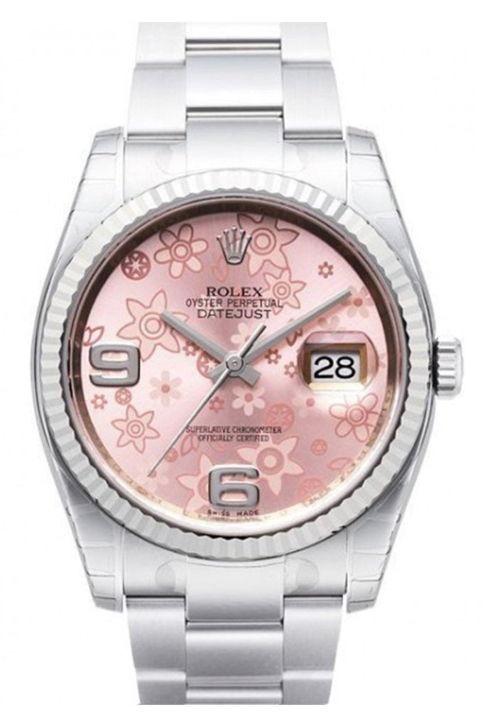 ROLEX 116234 Datejust 36 Pink Floral Diamond Mens Ladies Watch