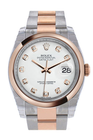 Rolex Datejust 36 White Set With Diamonds Dial Steel And 18K Rose Gold Oyster Watch 116201 / None